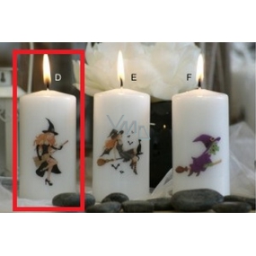 Lima Čarodejnice hrajúci na metlu sviečka s potlačou valec biela 50 x 100 mm 1 kus