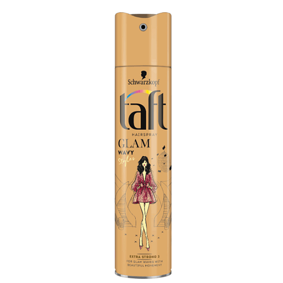 Taft Glam Wavy Extra silno tužiaci lak na vlasy fixuje deň i noc 250 ml