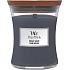 WoodWick Indigo Suede - Modrá semišová vonná sviečka s dreveným knôtom a skleneným viečkom stredná 275 g