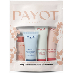 Payot Nue Cleansing micelárna odličovacia voda 20 ml + Source Adaptogen adaptogenný hydratačný krém 15 ml + Rituel Douceur jemne exfoliačný telový krém 20 ml + Rituel Douceur jemné hydratačné telové mlieko 25 ml, kozmetická sada