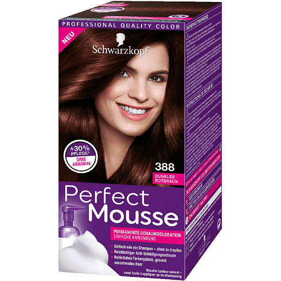 Schwarzkopf Perfect Mousse Inovatívna Foam Color farba na vlasy 388 Tmavo červenohnedý