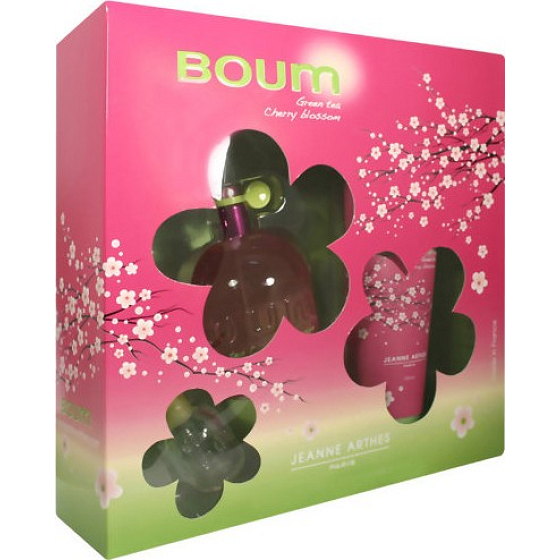 Jeanne Arthes Boum Green Tea Cherry Blossom toaletná voda pre ženy 100 ml + sprchový gél 100 ml + mini 7 ml