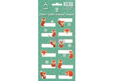 Arch Vianočné etikety samolepky Lišku zelený arch 12 etikiet