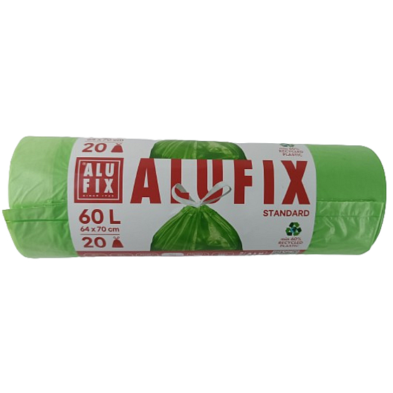 Alufix Sáčky do odpadkového koša zaťahovacej zelené, 15 μ, 60 litrov, 64 x 71 cm, 20 kusov HDPE