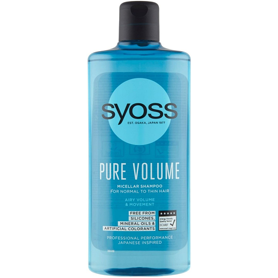 Syoss Pure Volume nadýchaný objem bez zaťaženia, micelárny šampón pre slabé vlasy 440 ml