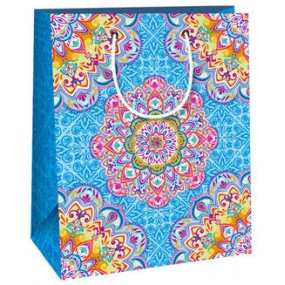 Ditipo Darčeková papierová taška 18 x 10 x 22,7 cm modrá, farebné mandaly