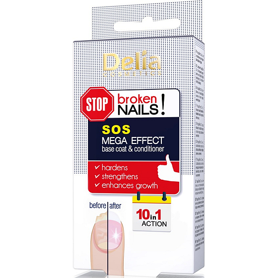 Delia Cosmetics SOS Mefa Effect regeneračné podkladová báza a vrchný lak na nechty 10 v 1 11 ml
