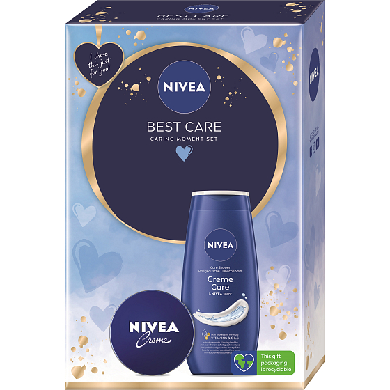 Nivea Best Care Creme Care ošetrujúci sprchový gél 250 ml + krém na základnú starostlivosť 75 ml, kozmetická sada pre ženy