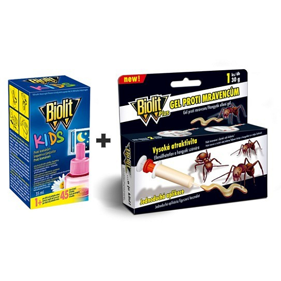 Biolit Kids Elektrický odparovač náhradná náplň 45 nocí proti komárom 35 ml + Biolit Plus gél proti mravcom 1 kus