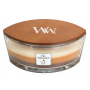 WoodWick Trilogy Cafe Sweets - Sladkosti ku káve vonná sviečka s dreveným širokým knôtom a viečkom loď 453 g