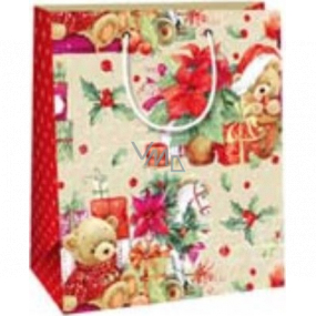 Ditipo Darčeková papierová taška 18 x 10 x 22,7 cm Vianočná detská - medvedík s darčekmi
