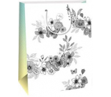 Ditipo Dárková papírová taška 22 x 10 x 29 cm Kreativ bílá - květy a motýli