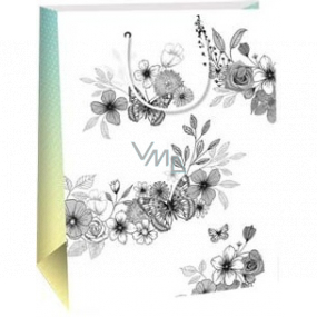 Ditipo Papierová darčeková taška 22 x 10 x 29 cm Kreativ biela - kvety a motýle