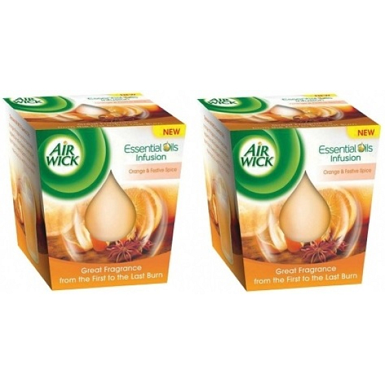 Air Wick Essential Oils Infusion Pomaranč a sviatočné korenia Spice vonná sviečka v skle 2 x 105 g