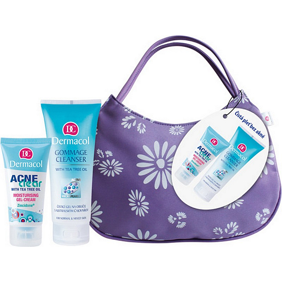 Dermacol Acneclear Hydratačný gél-krém 50 ml + Jemný čistiaci gél s olejom z austrálskeho čajovníka 100 ml + Taštička, kozmetická sada
