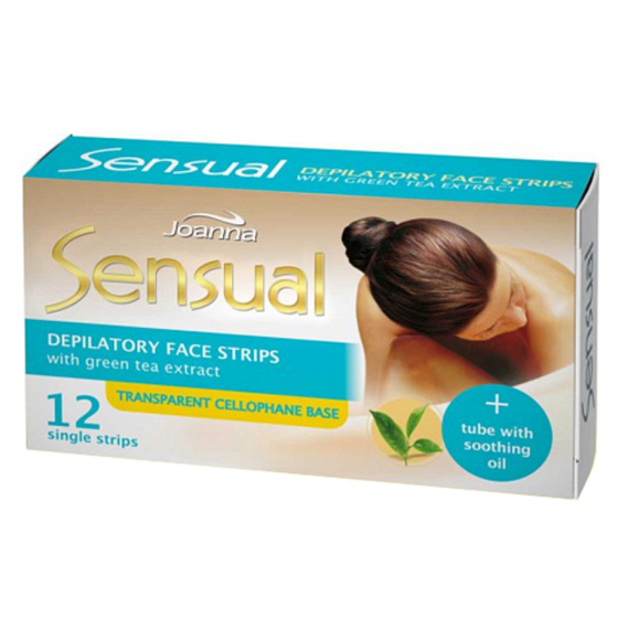 Joanna Sensual Green Tea depilačné pásiky na tvár 12 kusov + tuba 10 ml