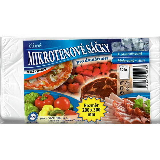 V & CH Obal Mikroténové sáčky číre z mikroténu k Mrazenie, blokované, silné 200 x 300 mm 50 kusov