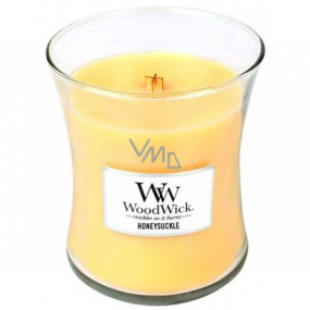 Woodwick Honeysuckle - Zimolez a Jazmín vonná sviečka s dreveným knôtom a viečkom sklo stredná 275 g