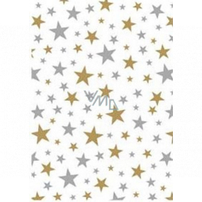 Ditipo Darčekový baliaci papier 70 x 200 cm Biely zlaté a strieborné hviezdičky