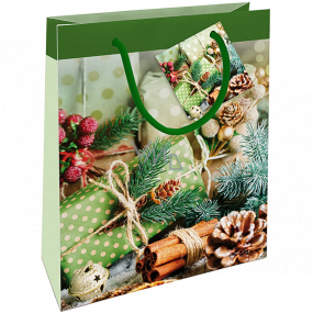 Nekupto Darčeková papierová taška 23 x 18 x 10 cm Vianočná so zelenými darčekmi
