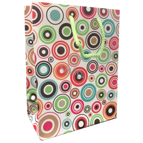 EP Line Darčeková papierová taška 17 x 22,5 x 9 cm Biela s farebnými krúžkami