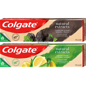 Zubná pasta Colgate Natural Extracts Charcoal & Mint 75 ml + zubná pasta Lemon & Aloe 75 ml, kartón 36 kusov