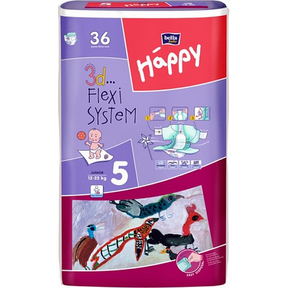 Bella Happy 5 Junior 12-25 kg plienkové nohavičky 36 kusov