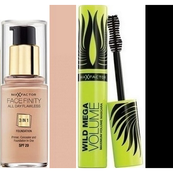 Max Factor Facefinity All Day Flawless 3v1 make-up 55 Beige 30 ml + Wild Mega Volume riasenka čierna 11 ml