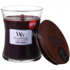 WoodWick Black Cherry - Čierna čerešňa vonná sviečka s dreveným knôtom a viečkom sklo malá 85 g