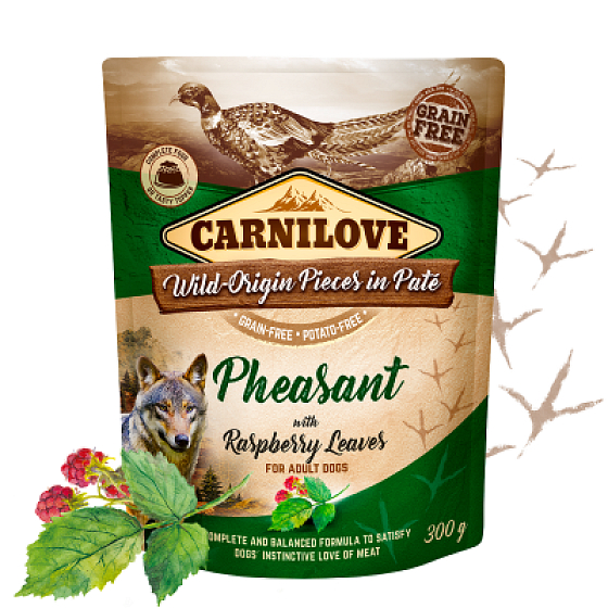 Carnilove Dog Pouch Paté Bažant s lístkami maliny bezobilné kapsičky pre dospelých psov 300 g