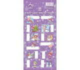 Vianočné etikety Vianočné etikety darčekové nálepky prasiatko a stromček, fialový list 12 etikiet