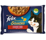 Felix Sensations Sauces Multipack morčacie a jahňacie mäso v ochutenej omáčke, kompletné krmivo pre dospelé mačky 4 x 85 g