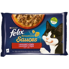 Felix Sensations Sauces Multipack morčacie a jahňacie mäso v ochutenej omáčke, kompletné krmivo pre dospelé mačky 4 x 85 g