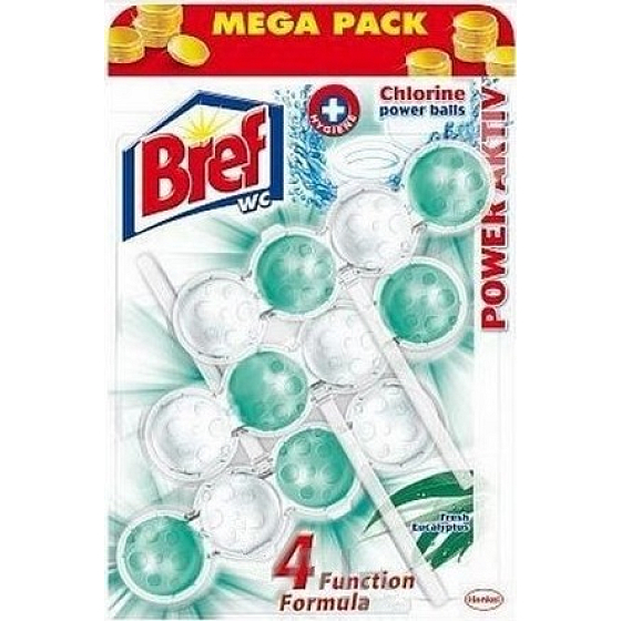 Bref Power Aktiv 4 Formula Chlorine Fresh Eucalyptus WC blok Mega pack 3x50 g
