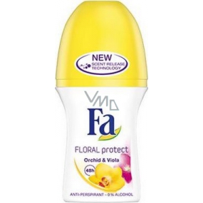 Fa Floral Protect Orchid & Viola guličkový antiperspirant dezodorant roll-on pre ženy 50 ml