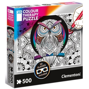 Clementoni Puzzle 3D Colour Therapy Owl na vyfarbenie 500 dielikov, odporúčaný vek 3+