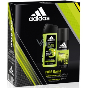 Adidas Pure Game dezodorant sprej pre mužov 150 ml + 3v1 sprchový gél na telo, tvár a vlasy 250 ml, kozmetická sada