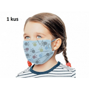 Rúška 3 vrstvová ochranná zdravotné netkaná jednorazová, nízky dýchací odpor pre deti 1 kus modrá potlač labka