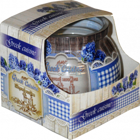 Admit Greek Cuisine - Grécka kuchyňa dekoratívne aromatická sviečka v skle modrá 80 g