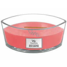 Woodwick Melon & Pink Quartz - Melón a ružový kremeň vonná sviečka s dreveným širokým knôtom a viečkom sklo loď 453 g