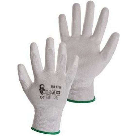 Brita CXS White pracovné rukavice, máčané v polyuretane, veľkosť 10, 1 pár