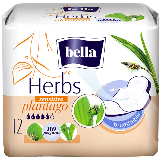 Bella Herbs Plantago Sensitive intímne aromatizované vložky s krídelkami 12 kusov