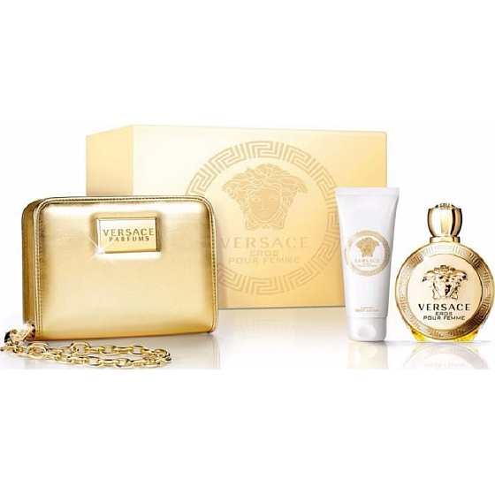 Versace Eros pour Femme toaletná voda pre ženy pre ženy 100 ml + telové mlieko 100 ml + zlatá kabelka 1 kus, darčeková sada
