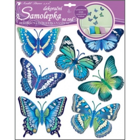 Samolepky na stenu plastické 3D motýle modrí 38 x 31 cm