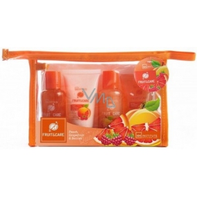 Idc Institute Fruit & Care Peach, Grapefruit & Berries Cestovný set sprchový gél 70 ml + šampón 70 ml + telové mlieko 50 ml + peeling 50 ml + etue, kozmetická sada