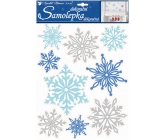 Samolepky glitrové vločky modré a strieborné 35 x 27,5 cm