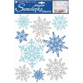 Samolepky glitrové vločky modré a strieborné 35 x 27,5 cm