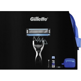 Gillette Mach3 holiaci strojček + náhradné hlavice 2 kusy + Complet Gél na holenie 200 ml + etue, kozmetická sada, pre mužov