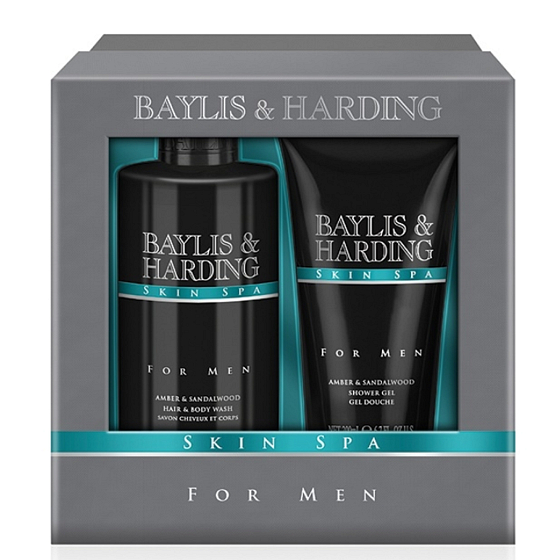 Baylis & Harding Men Jantar a Santalové drevo sprchový gél 200 ml + tekuté mydlo na telo aj vlasy 300 ml kozmetická sada pre mužov