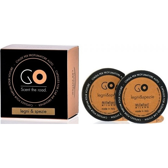 Millefiori Milano Go Légny & Spezie - Drevo a korenie vôňa do auta náhradná náplň, vonia až 2 mesiace 2 x 13 g